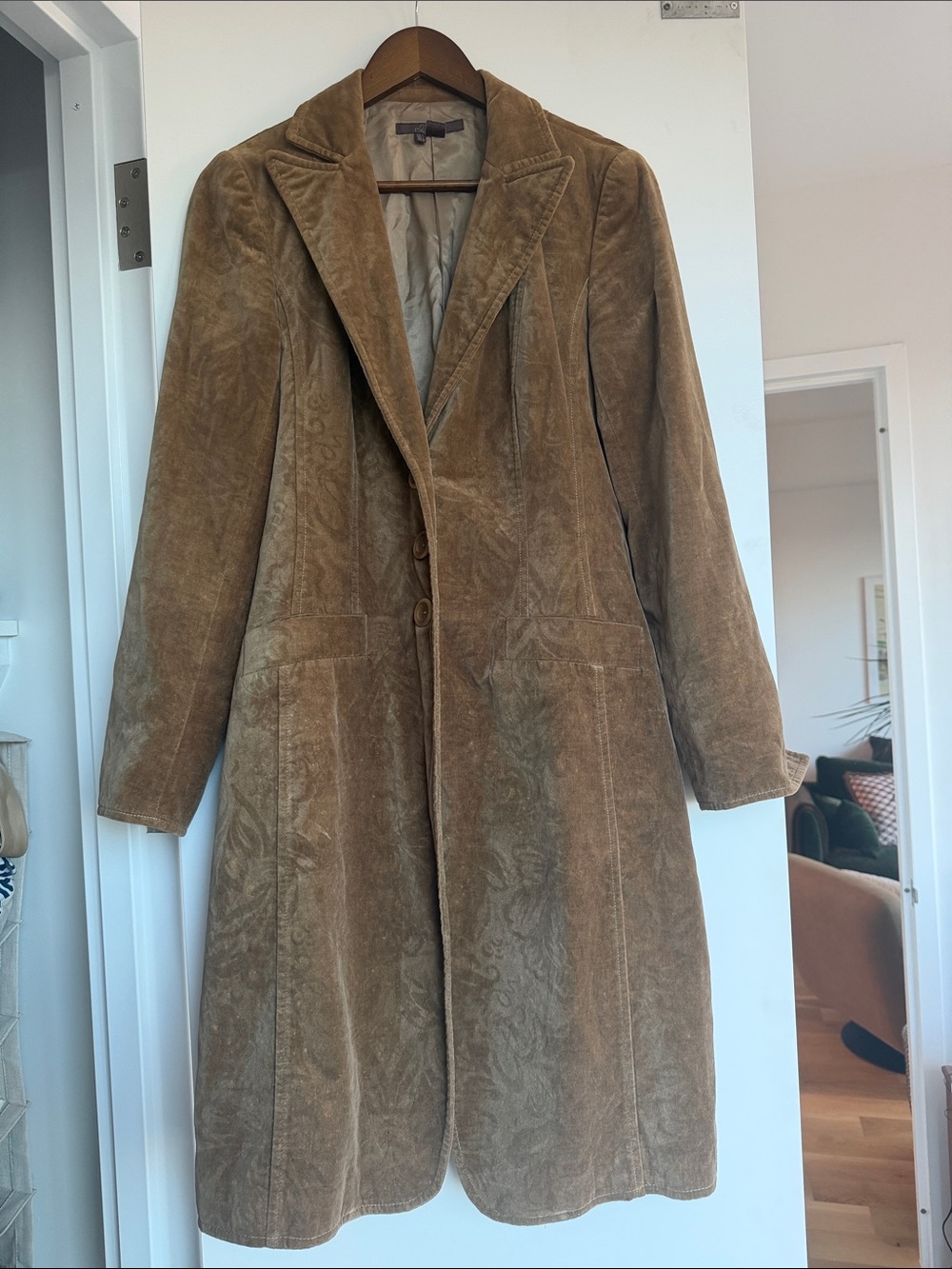 Zara Long Suede Trench Coat in Brown